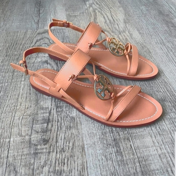 ONLY TRIED ON Tory Burch Two Band Miller Sandals Gold Logo Sling back - Picture 15 of 16